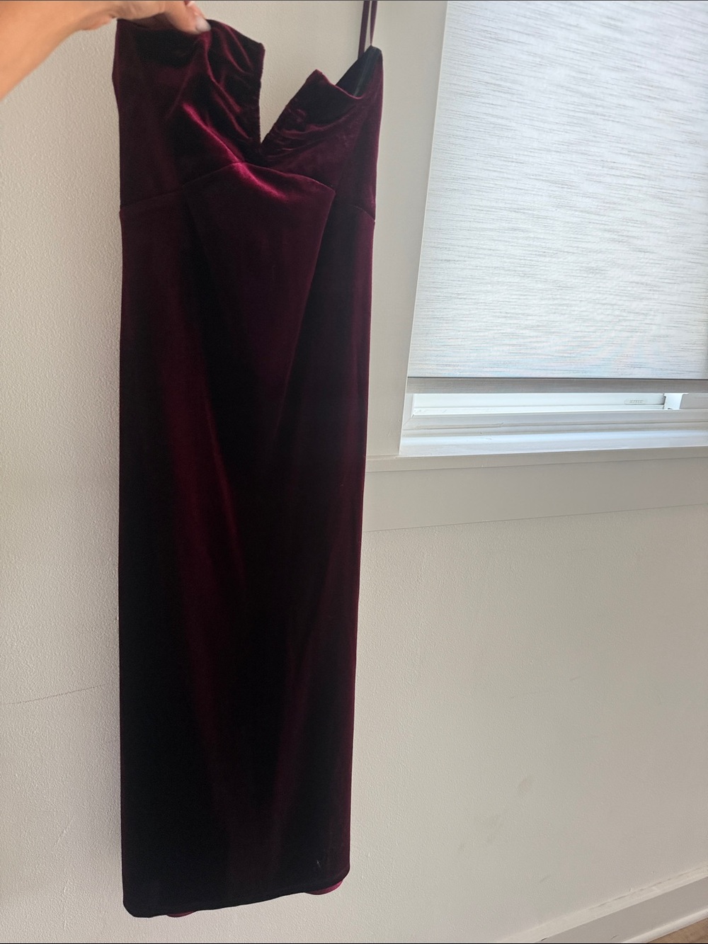 Strapless Velvet Evening Dress in Burgundy